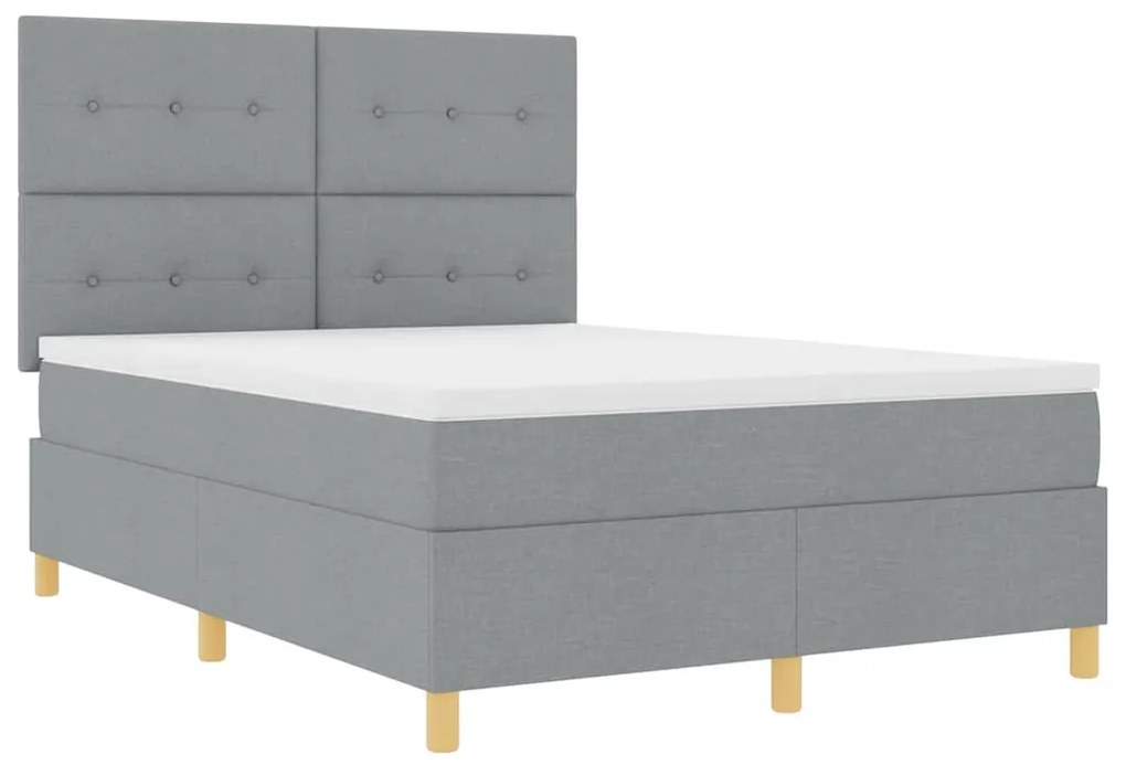 Cama com Estrutura Box Spring e Colchão &amp; Luz LED Cinzento Claro 140x2