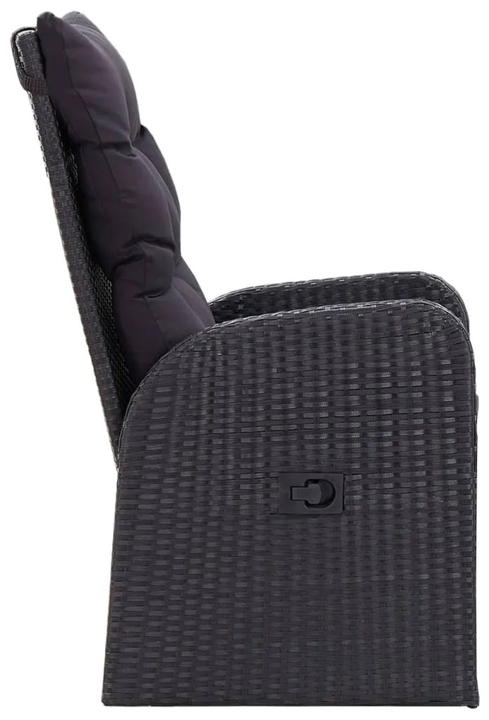 3 pcs conjunto de jantar para jardim com almofadões preto