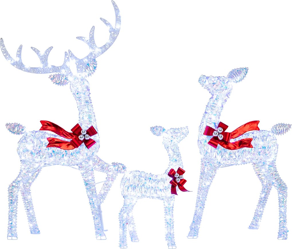 Conjunto de 3 Renos de Natal Iluminados, 215 Luzes LED Resistentes às Intempéries, Branco