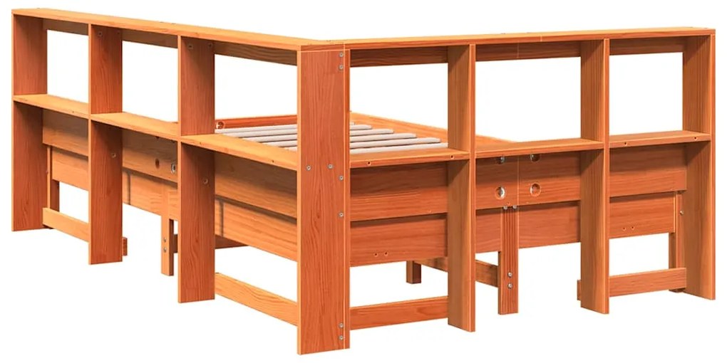 Cama c/ estante sem colchão 120x200cm pinho maciço castanho-mel