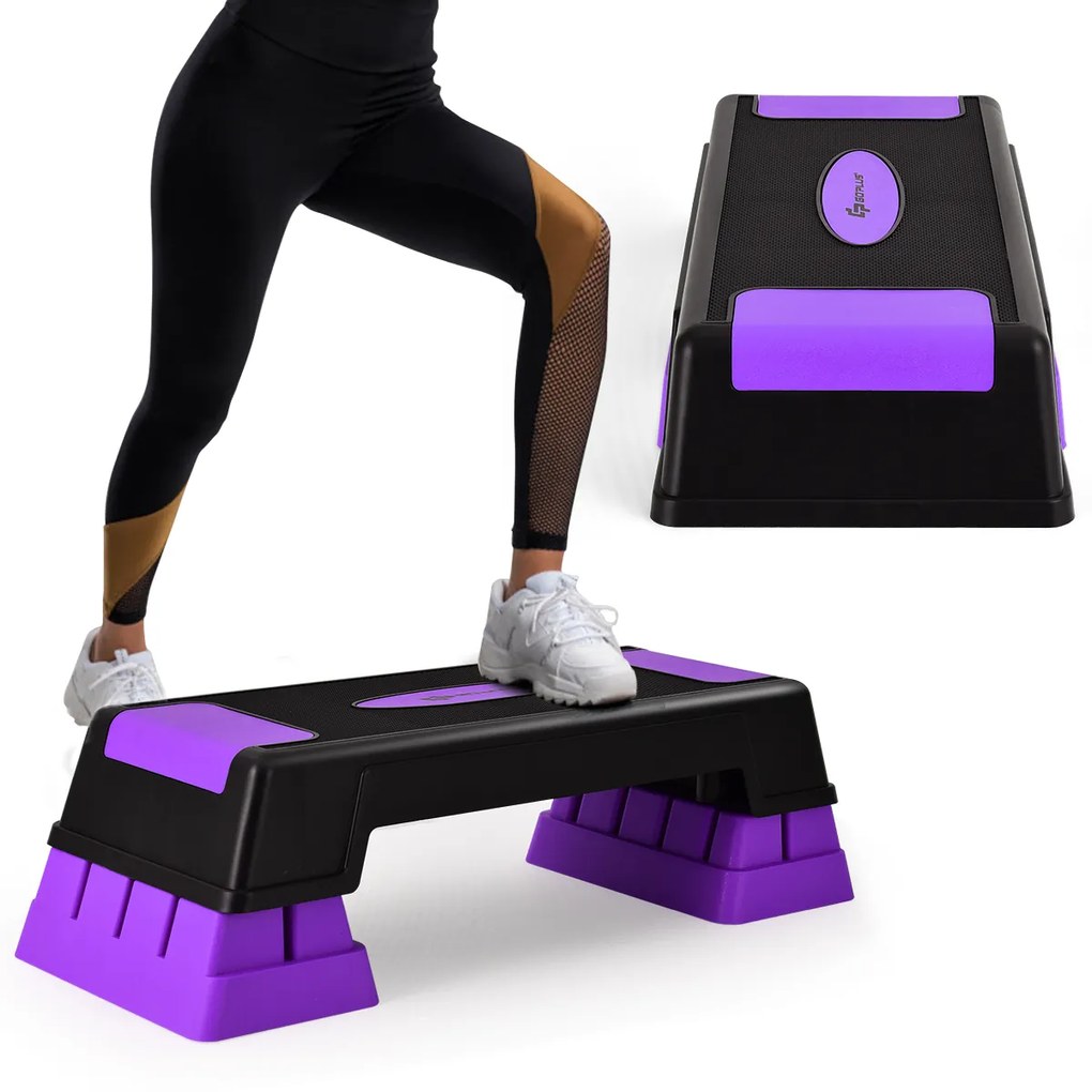 Stepper para aeróbica com degraus Step Fitness com altura regulável 12/17/22 cm com plataforma para casa ginásio violeta