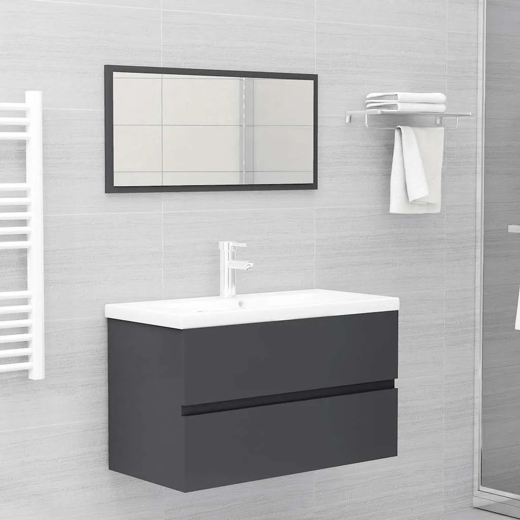 vidaXL 2 pcs conjunto móveis de casa de banho contraplacado cinzento