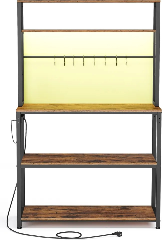 Armário de cozinha com iluminação LED 40 x 80 x 168,4 cm, com tomadas e prateleiras ajustáveis castanho-preto