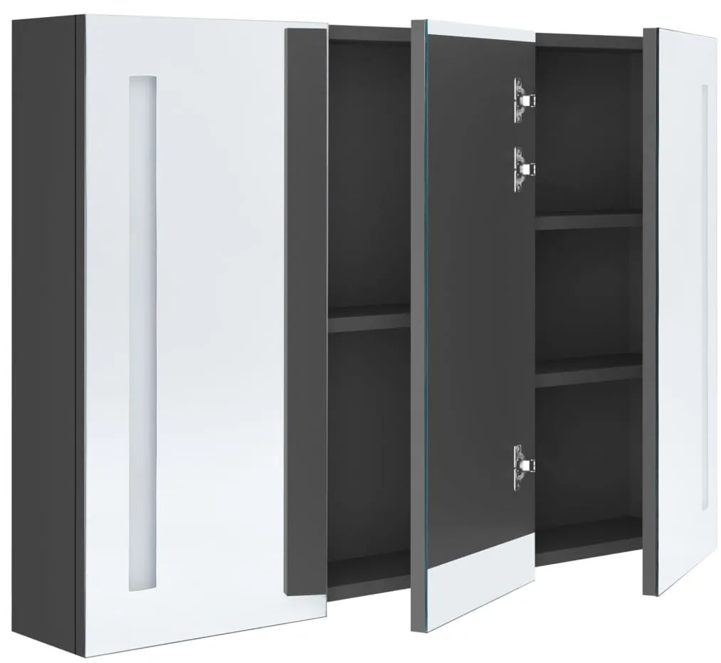 Armário espelhado p/ casa de banho com LED 89x14x62 cm cinzento