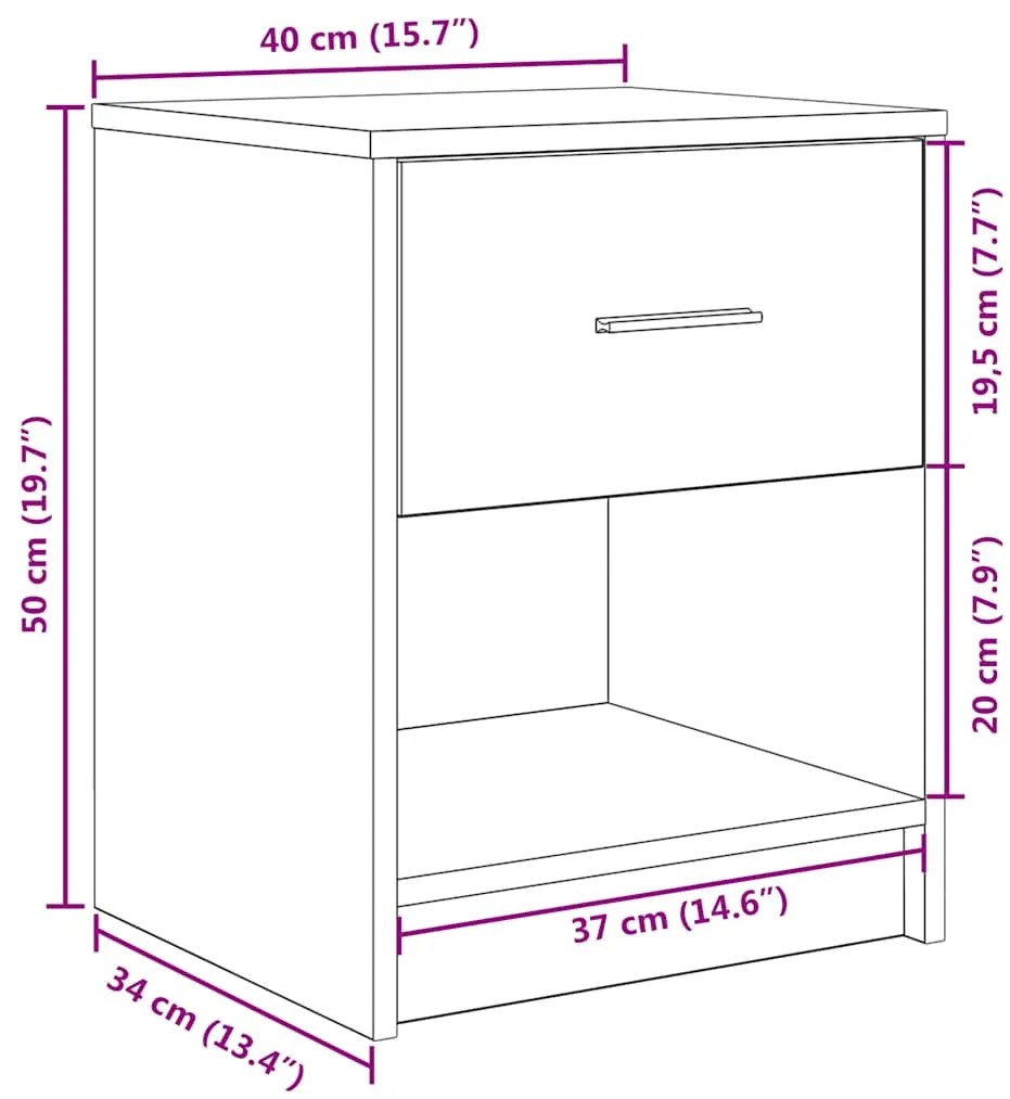 Mesas de cabeceira 2 pcs com gaveta 40x34x50 cm preto