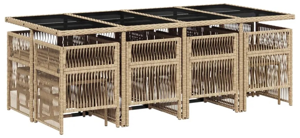 13 pcs conj. jantar jardim c/ almofadões vime PE bege misturado
