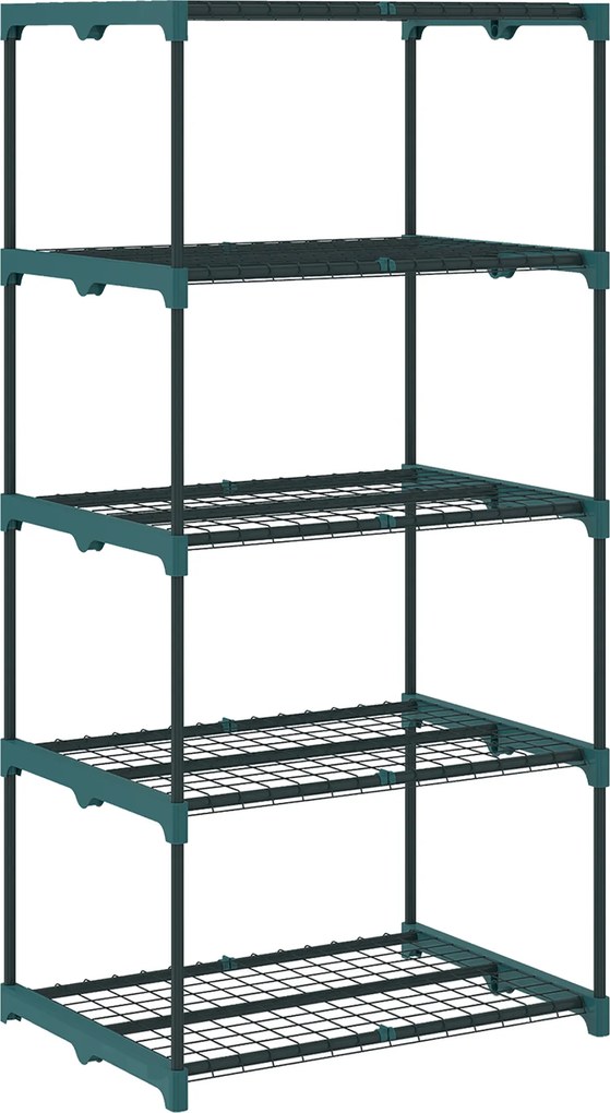 Suporte para Plantas de 5 Níveis, Estante de Aço com Prateleiras de Rede, 67x49x138 cm, Verde Escuro