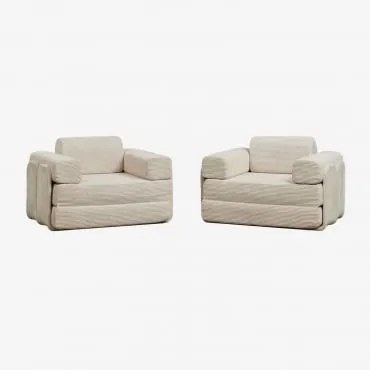 Pack De 2 Poltronas-cama Em Veludo Embaladas A Vácuo Paoly Linho Veludo Bege Linho - Sklum