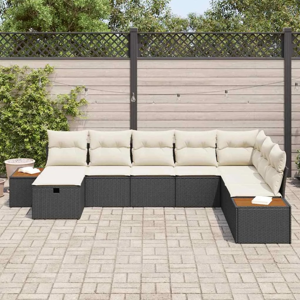 Conjunto de Sofá de Jardim vidaXL com Almofadas Preto Vime Sintético