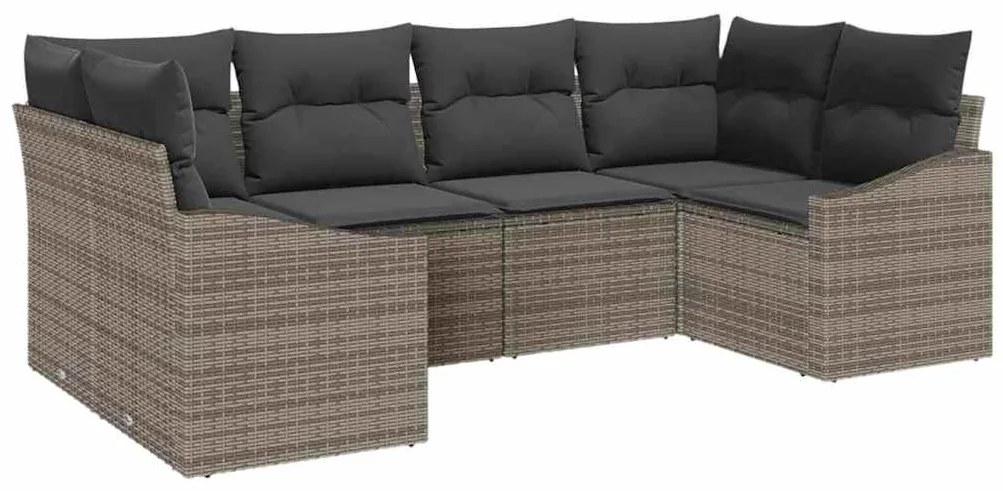Conjunto de Sofá de Jardim de 6 Peças com Almofadas Cinza Polyrattan