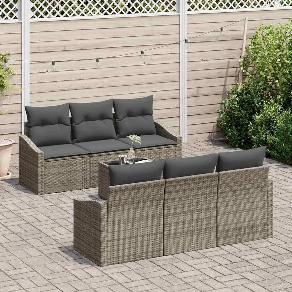 Conjunto de Sofá de Jardim com 7 Peças e Almofadas Cinza em Rattan Sin