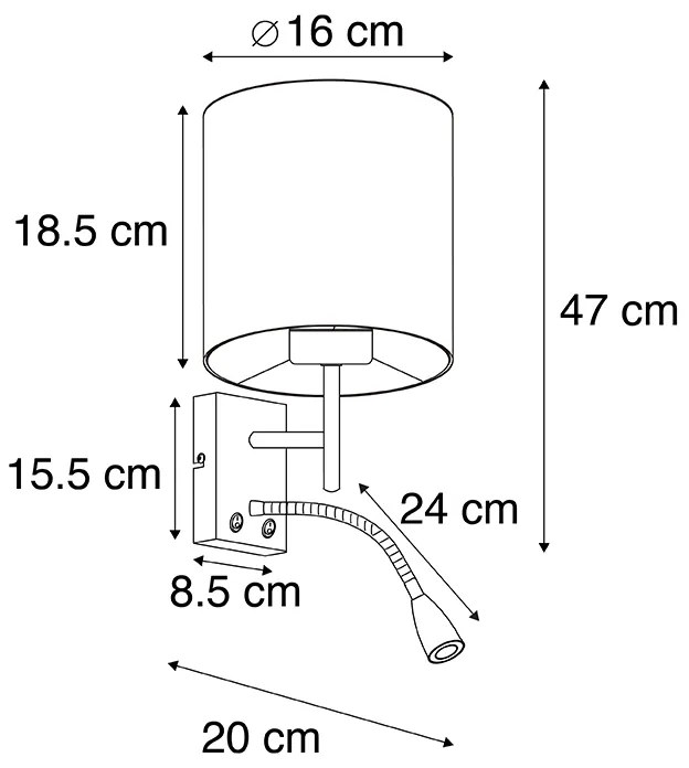 LED Candeeiro de Parede Inteligente Preto com Abajur em Veludo Cinzento Escuro Incl. Wifi A60 - Stacca Moderno