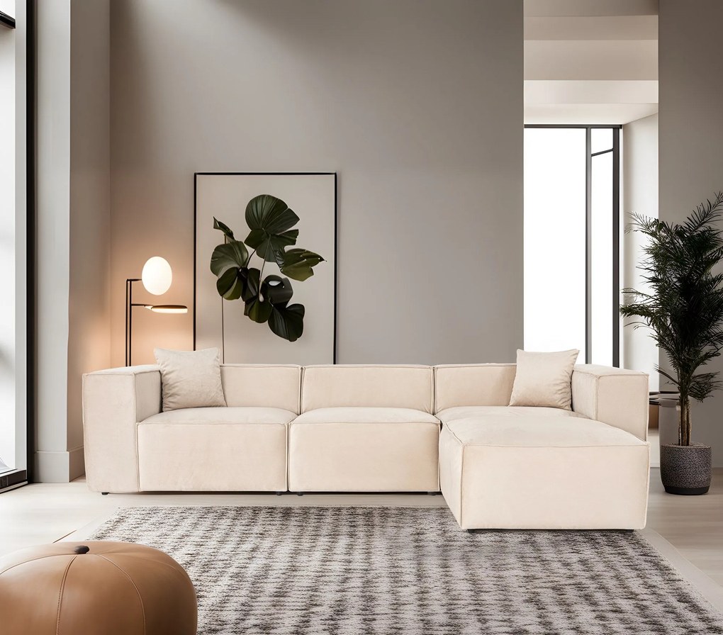 Sofá de Canto Lora – Creme – 303 cm x 193 cm x 65 cm