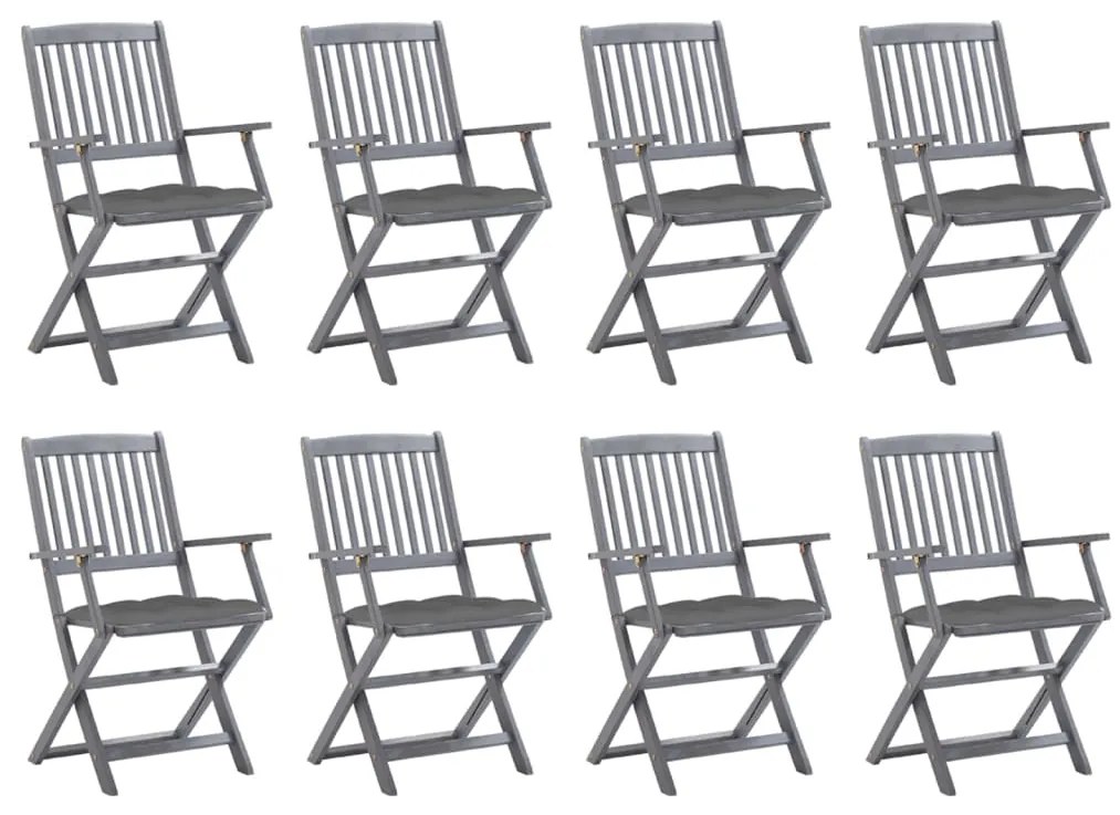 vidaXL Cadeiras de exterior dobráveis 8pcs c/ almofadões acácia maciça