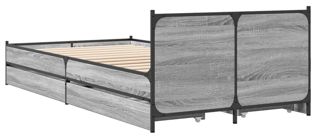 Estrutura de cama c/ gavetas derivados madeira cinza sonoma