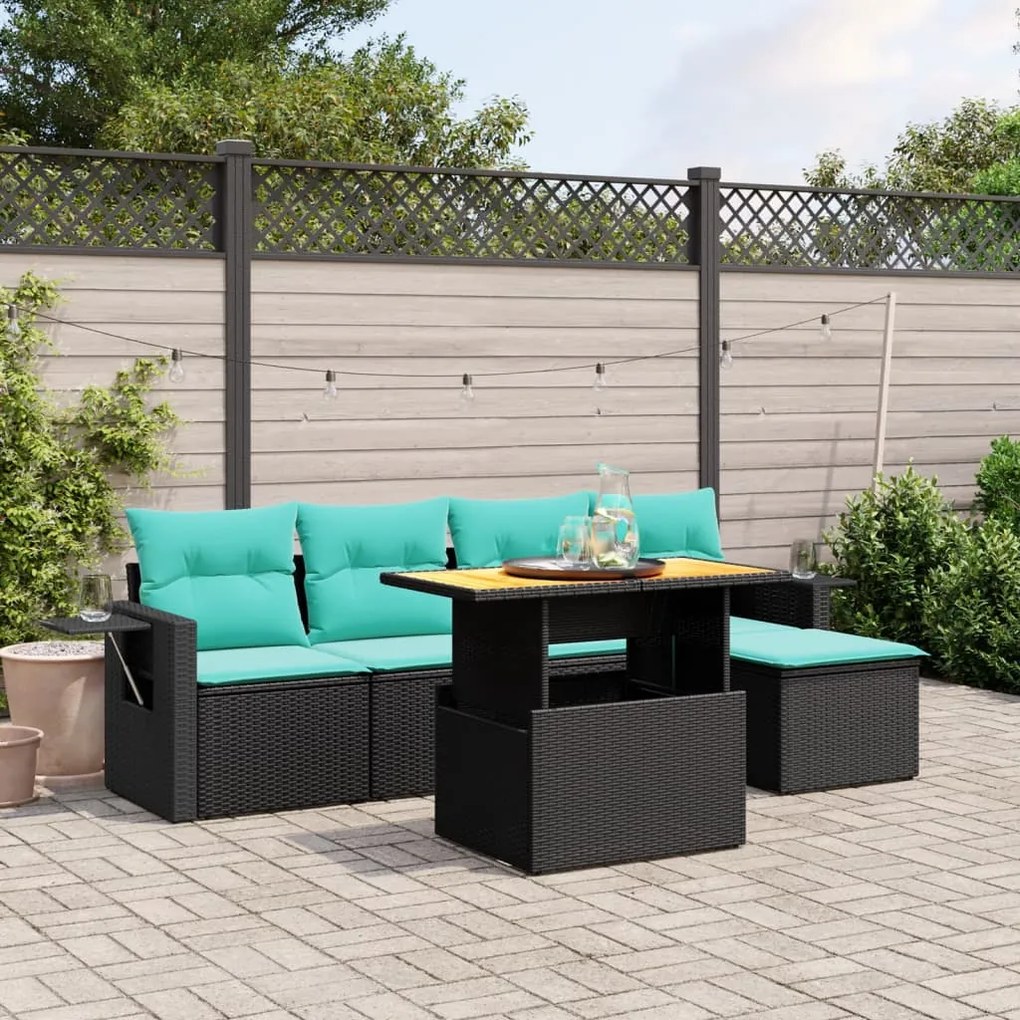 vidaXL 6 pcs conjunto de sofás p/ jardim c/ almofadões vime PE preto