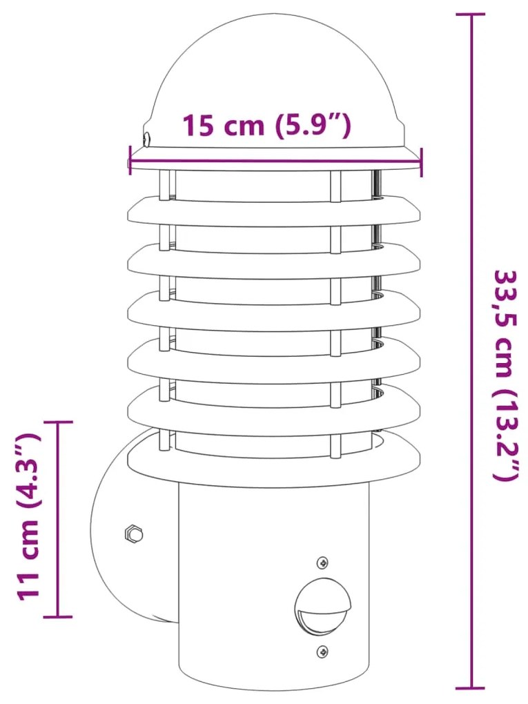 Candeeiro de parede p/ exterior com sensor aço inoxidável preto