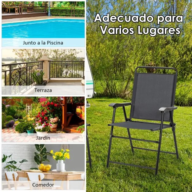 4 Cadeiras dobráveis Jardim para exterior de 4 peças com encosto Apoio de braços Apoio de pés Tecido respirável Antiderrapante Almofadas de jardim Cin