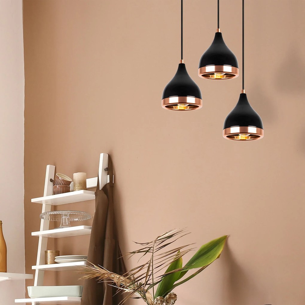 Candeeiro Yildo – Preto e Cobre – 38 cm Diâmetro, Altura Ajustável 31-