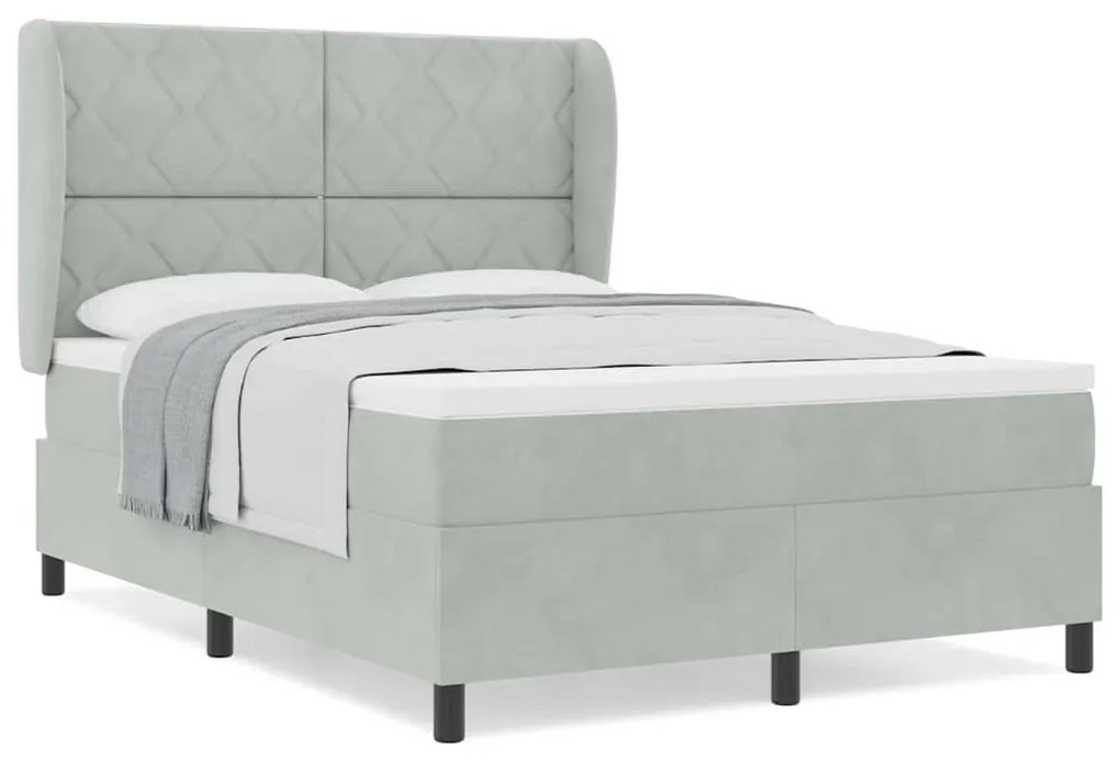Cama com estrado e colchão cinza claro 140 x 200 cm em veludo