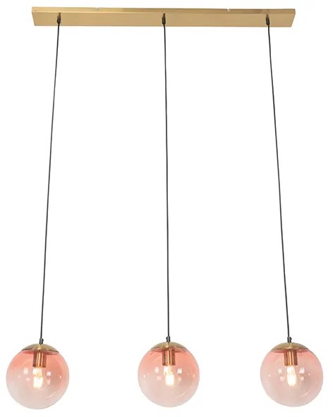Candeeiro de suspensão Art Déco em latão com vidro rosa 3 luzes - Pallon Art Deco