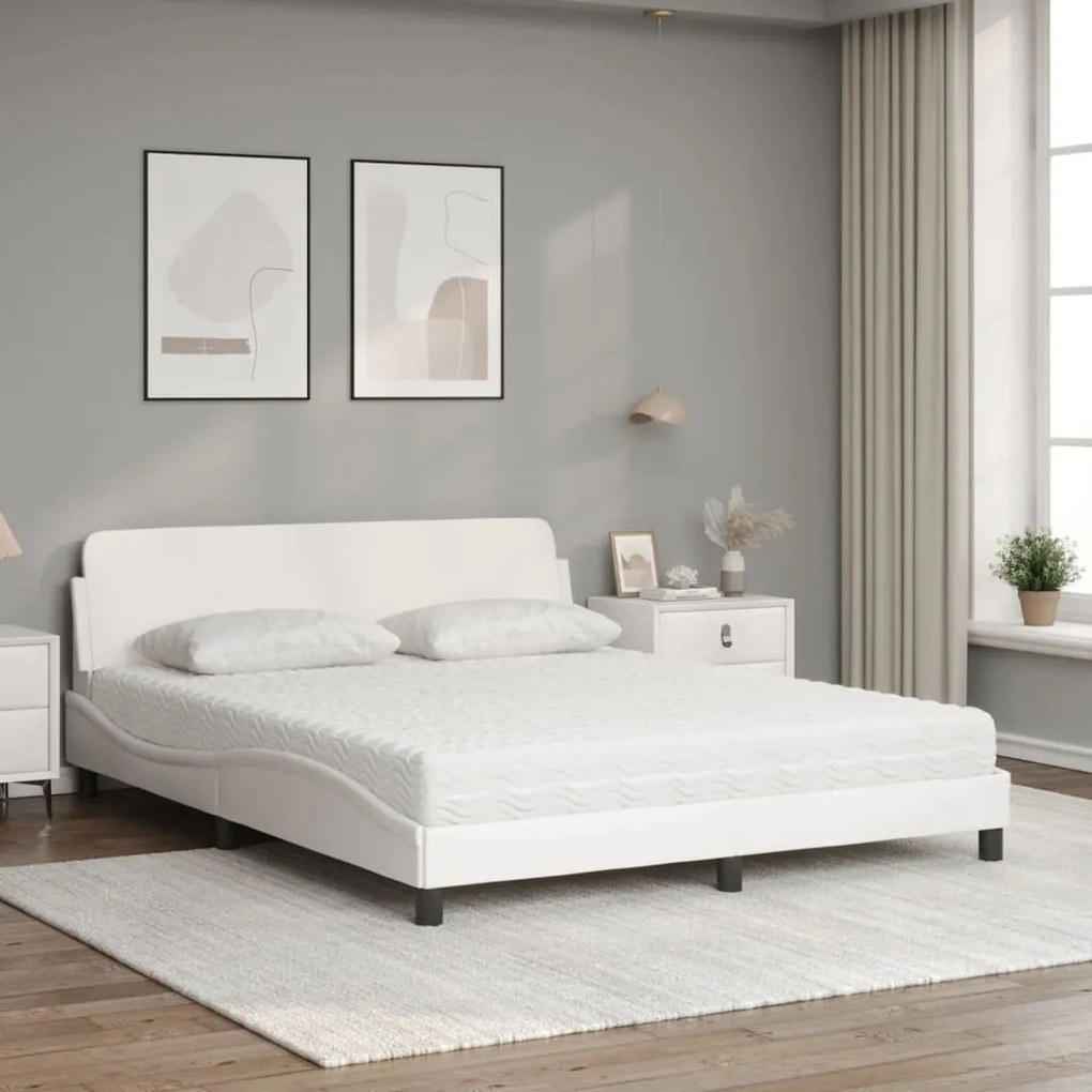 Cama com colchão 160x200 cm couro artificial branco