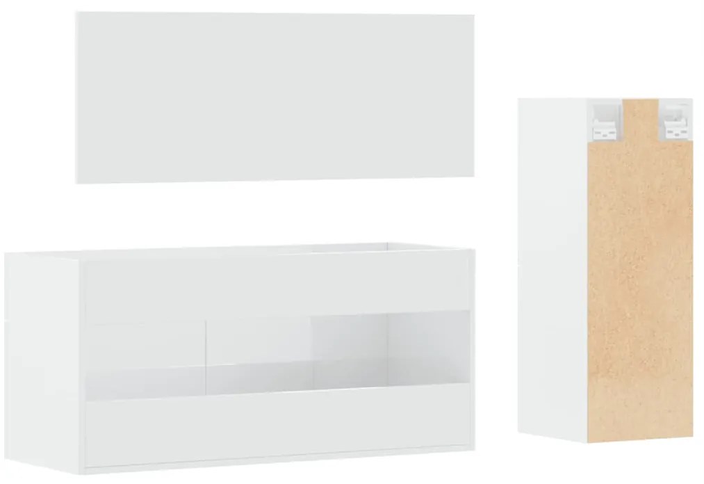 3pcs conj. móveis casa banho derivados madeira branco brilhante