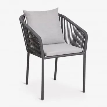 Cadeira De Jantar Com Braços Em Corda Trançada Arhiza Classic Cinza Grafito - Sklum