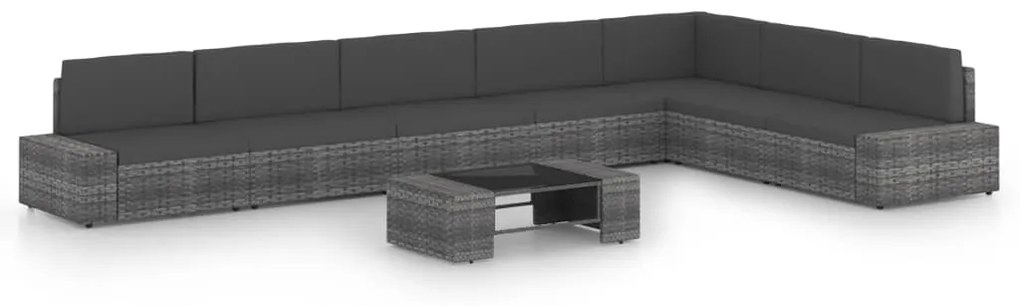 vidaXL 8 pcs conjunto lounge de jardim c/ almofadões vime PE cinzento