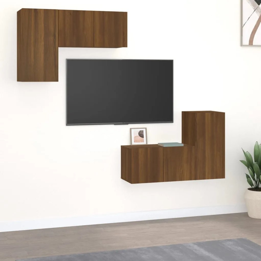 vidaXL Conjunto móveis de TV 4pcs madeira processada carvalho castanho