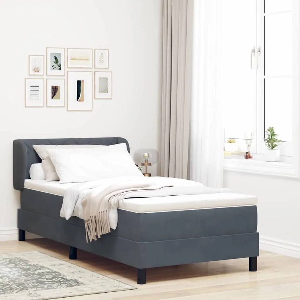Cama Box Spring com Colchão Cinza Escuro 90x190 cm Veludo