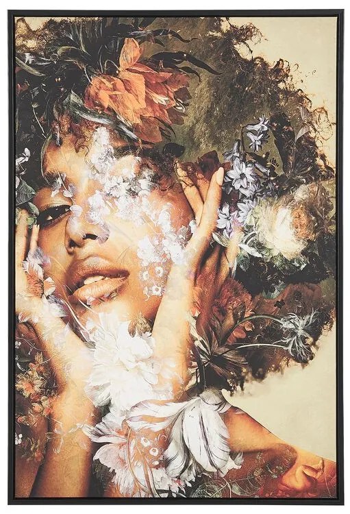 Quadro com motivo de figura feminina e flores multicolor 63 x 93 cm CIVAGO Beliani