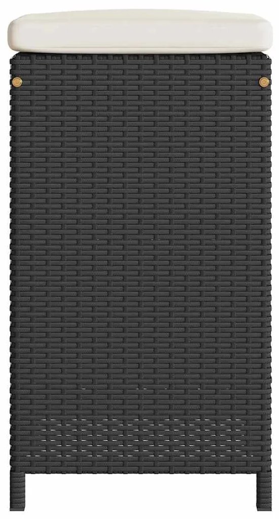 Bancos de bar com almofadões para jardim 6 pcs vime PE preto