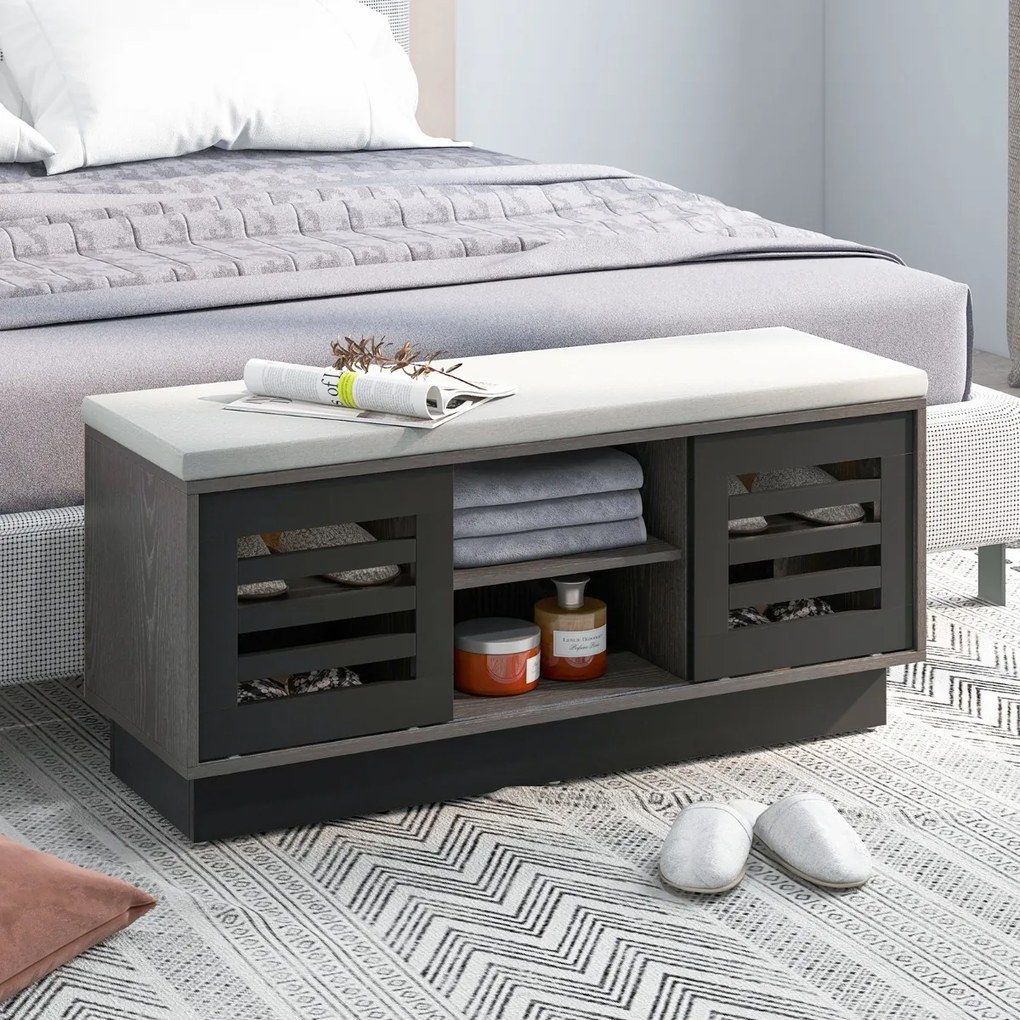 Banco Sapateira com Assento com 6 Compartimentos de Arrumação 3 Prateleiras e 2 Portas para Entrada 99,5 x 34,5 x 46 cm Cinza + Cinza Escuro
