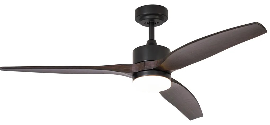 Ventoinha de Teto Preto com Padrão de Madeira 132cm Incl. LED Regulável com Controlo Remoto - Joly