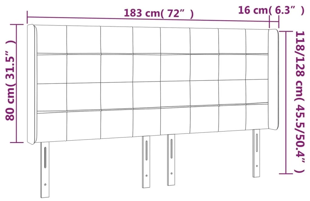 Cabeceira de cama c/ abas veludo 183x16x118/128 cm preto