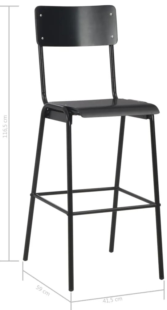 Cadeiras de bar 2 pcs contraplacado maciço e aço preto