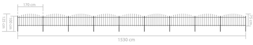 Cerca de jardim com topo em lanças (0,5-0,75)x15,3 m aço preto