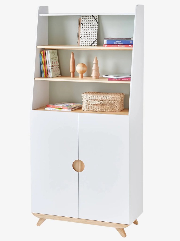 Estante-biblioteca, 2 portas, com prateleiras, Moonlight branco claro liso