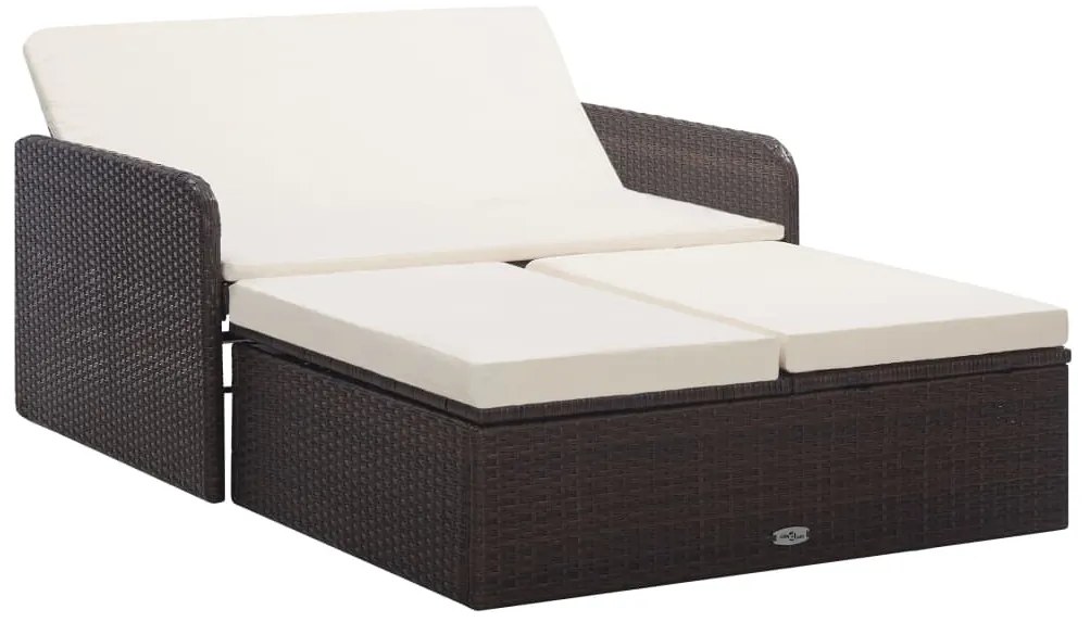 2 pcs conjunto lounge jardim c/ almofadões vime PE castanho
