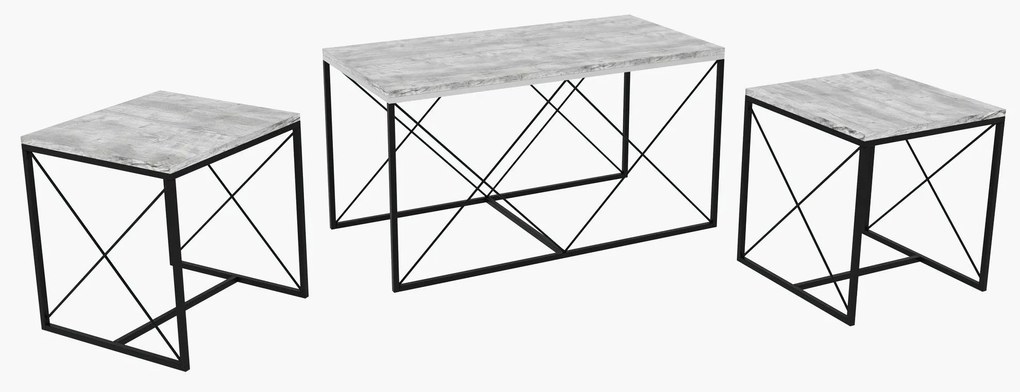 Conjunto de Mesas de Centro Defne – Cinzento Claro e Preto – 100x52x50