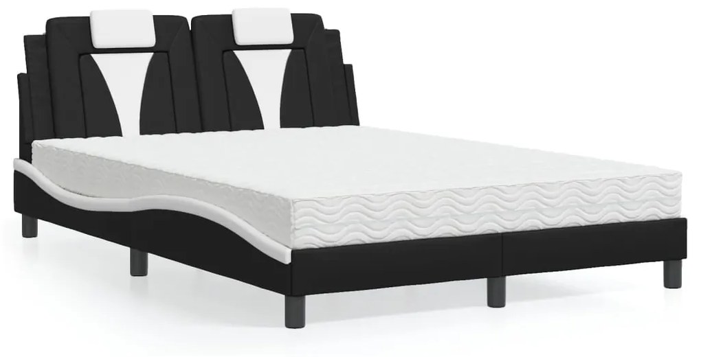 Cama com colchão 120x200 cm couro artificial preto e branco