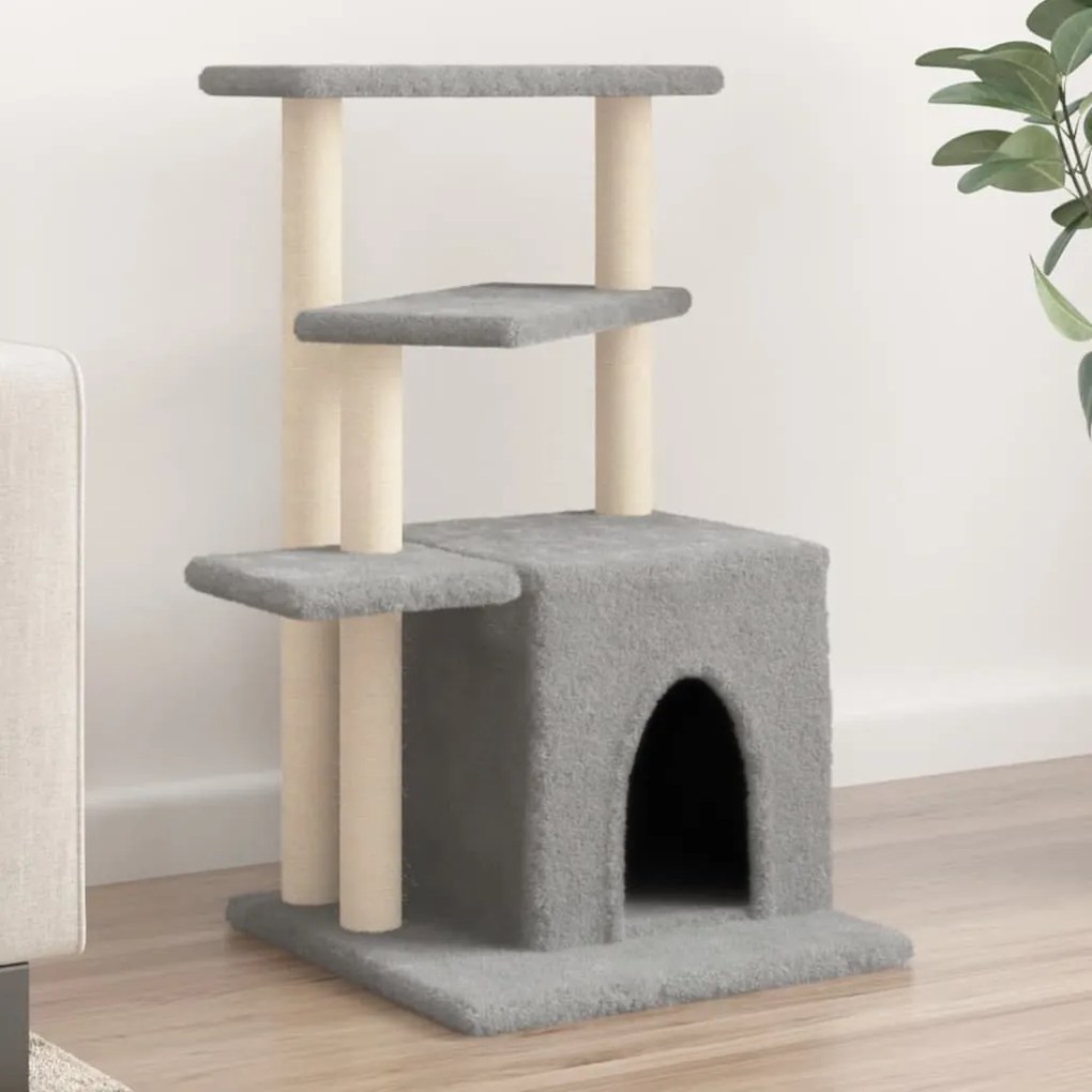 vidaXL Árvore p/ gatos c/ postes arranhadores sisal 83,5cm cinza-claro
