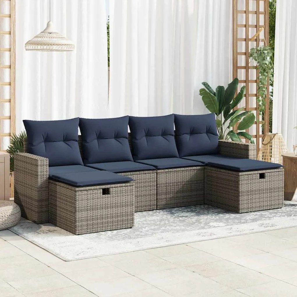 vidaXL 6 pcs conjunto sofás de jardim com almofadões vime cinzento