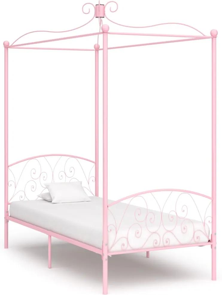 Estrutura de cama com dossel 100x200 cm metal cor-de-rosa