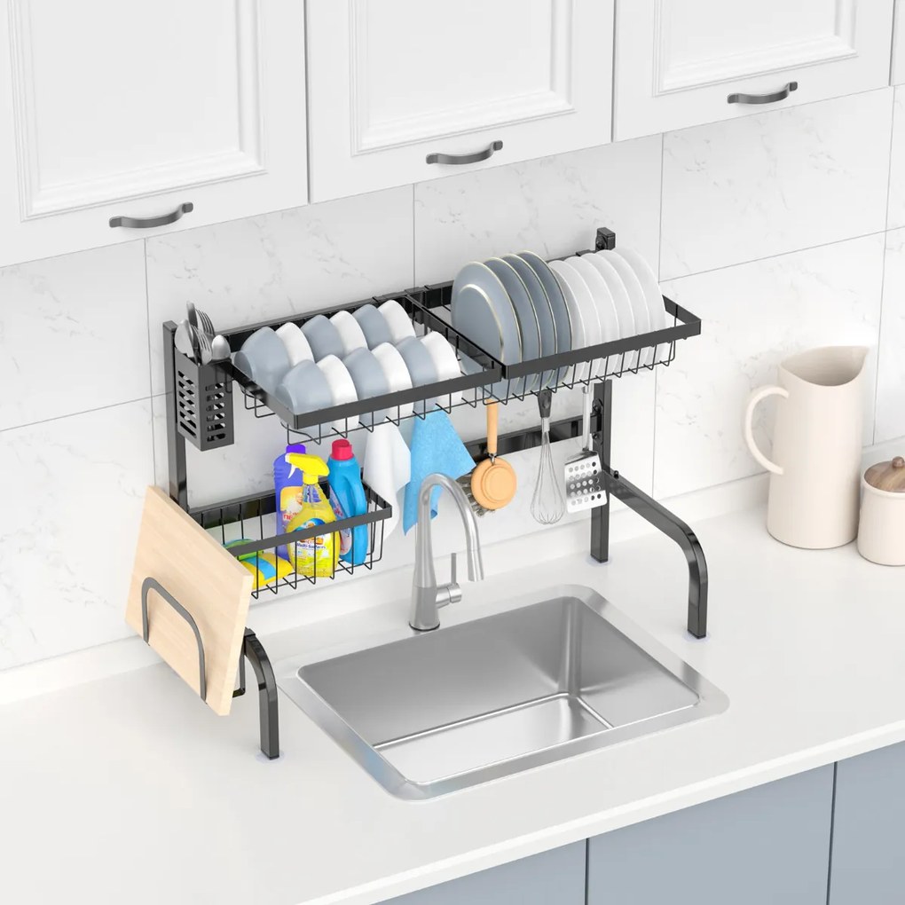 Escorredor de Louça de Cozinha com Gancho de Cesto (53-99 cm) Preto