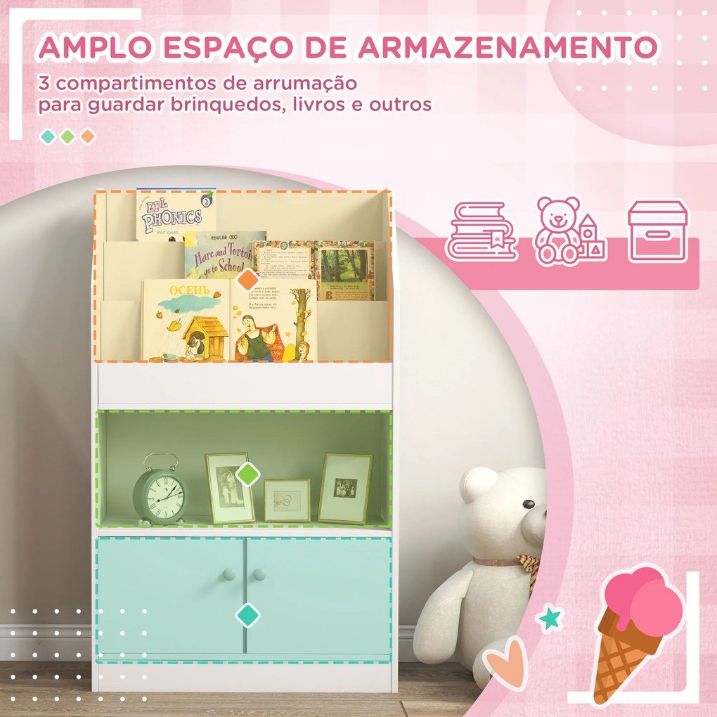Estante para Brinquedos Infantil Estante para Crianças de 3 a 8 Anos para Brinquedos Sapatos Livros 60x29,5x100 cm Branco