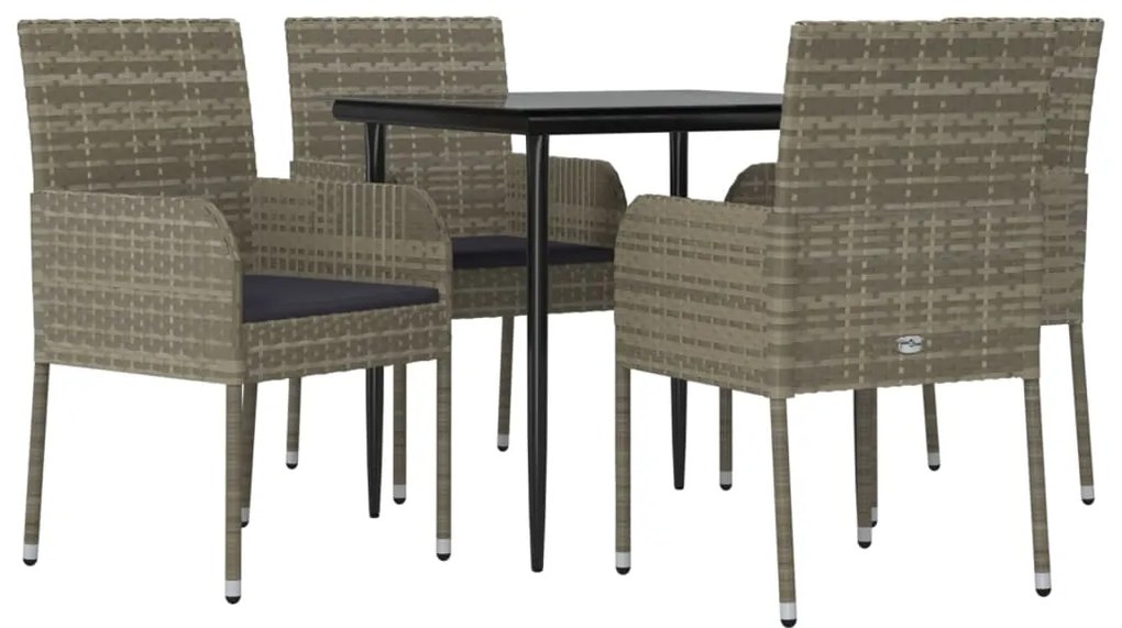 5 pcs conjunto jantar jardim c/ almofadões vime PE preto/cinza