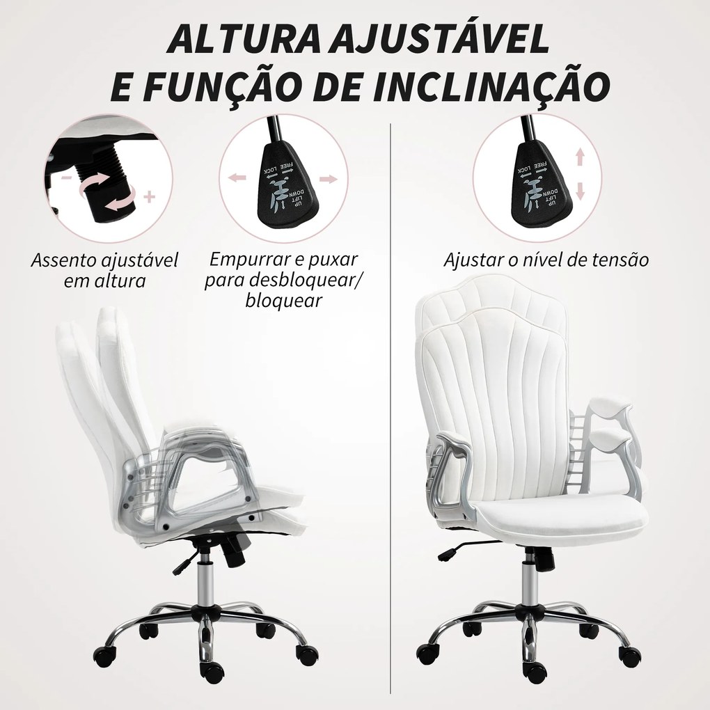 Cadeira de Escritório com Encosto Alto Cadeira para Secretária com Altura Ajustável Função Inclinável 61x62x106-116 cm Branco