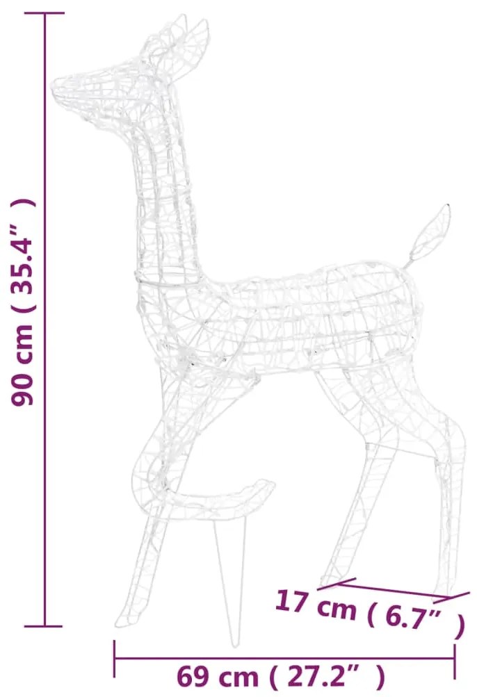 Família de renas decorativa 160 luzes LED azuis acrílico